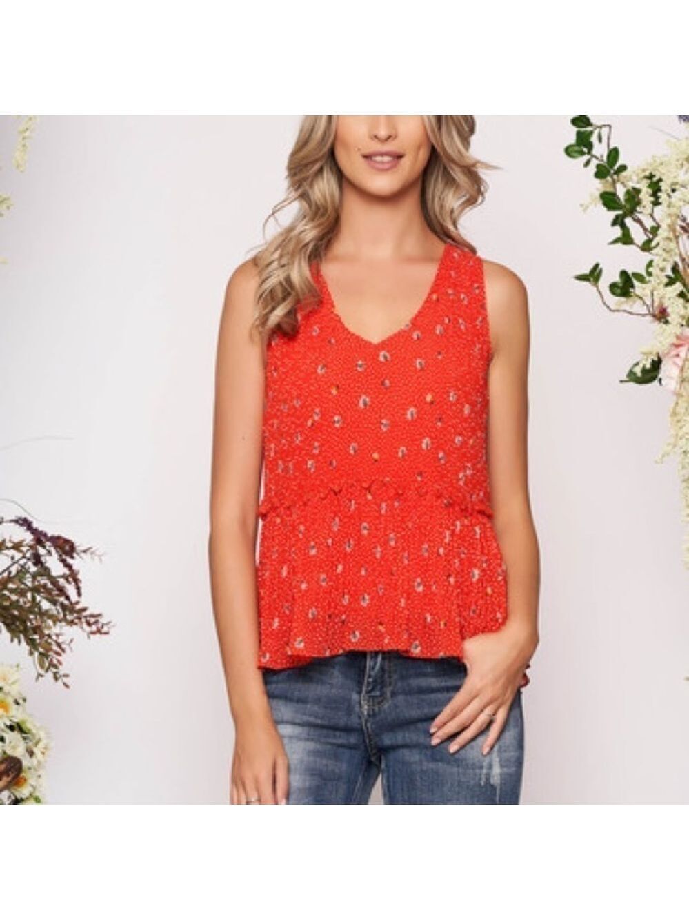 ZARA TRF Sleeveless Floral Pleated Top - Size XS